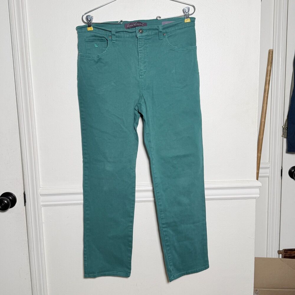Gloria Vanderbilt Amanda Pants 12 Petite Teal Green Stretch Straight Leg